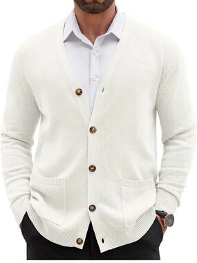 COOFANDY Men's 3XL Bright White Button-Front Cardigan Sweater Oversized NWT